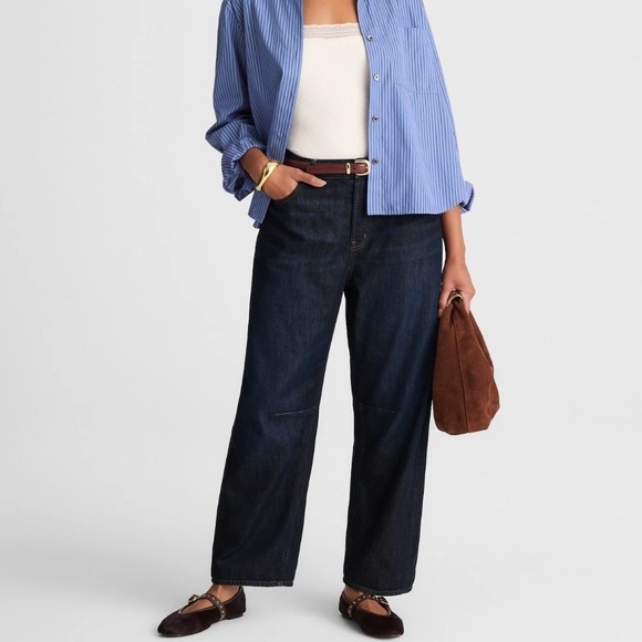 Madewell Denim - Madewell Curvy Darted Barrel Leg Jeans Button Fly Soft Drape Dark Wash Blue 29